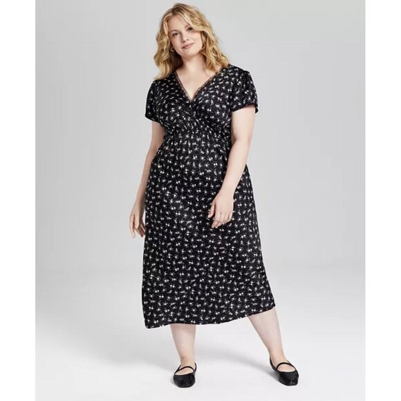 And Now This Dresses & Skirts - And Now This Trendy Plus Size Lace-Trim Satin Floral‎ Midi Dress Size 2X